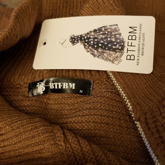 BTFBM Brown 1/4 Zip Ribbed Knit Turtleneck Sweater Size M - Picture 10 of 12